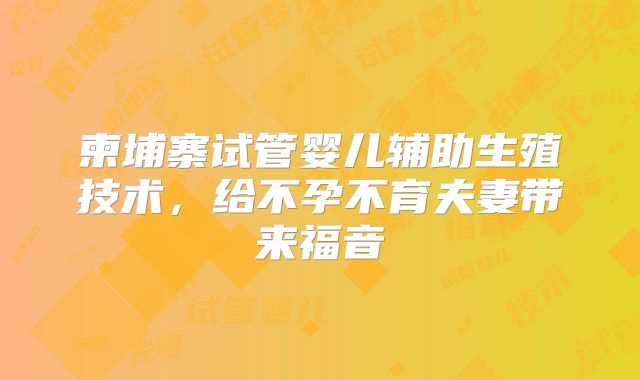 柬埔寨试管婴儿辅助生殖技术，给不孕不育夫妻带来福音
