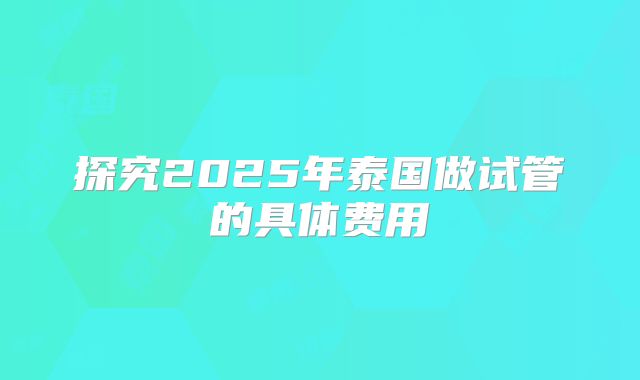 探究2025年泰国做试管的具体费用