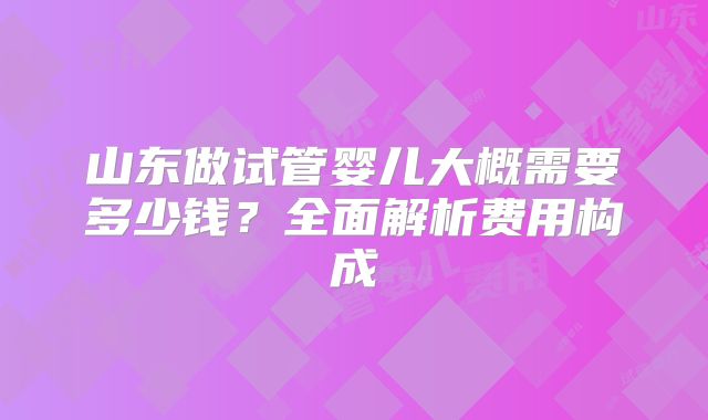 山东做试管婴儿大概需要多少钱?全面解析费用构成