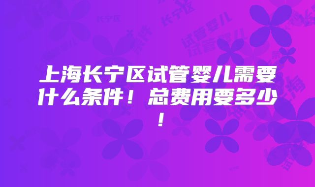 上海长宁区试管婴儿需要什么条件!总费用要多少!