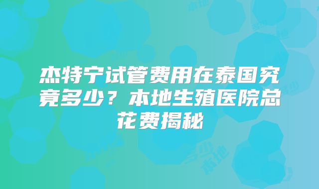 杰特宁试管费用在泰国究竟多少？本地生殖医院总花费揭秘