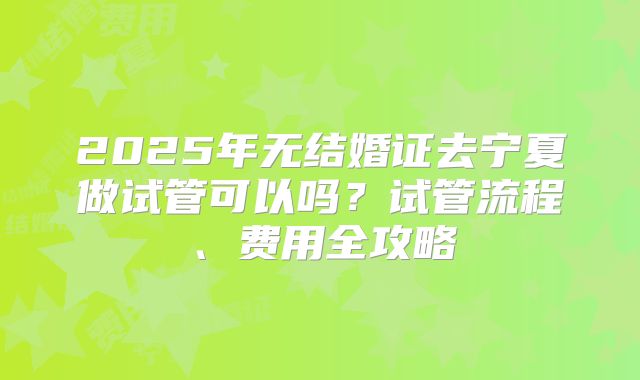 2025年无结婚证去宁夏做试管可以吗？试管流程、费用全攻略