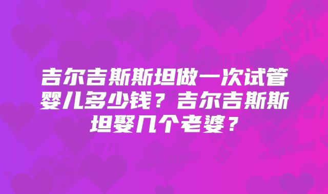 吉尔吉斯斯坦做一次试管婴儿多少钱？吉尔吉斯斯坦娶几个老婆？