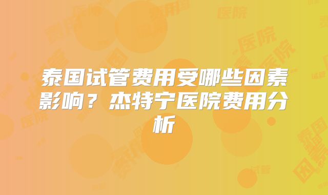 泰国试管费用受哪些因素影响？杰特宁医院费用分析