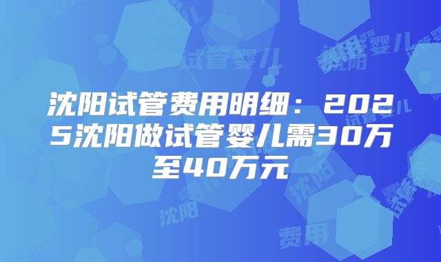 沈阳试管费用明细：2025沈阳做试管婴儿需30万至40万元