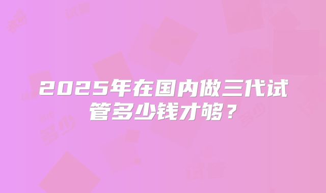 2025年在国内做三代试管多少钱才够?