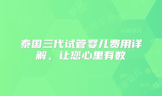泰国三代试管婴儿费用详解,让您心里有数
