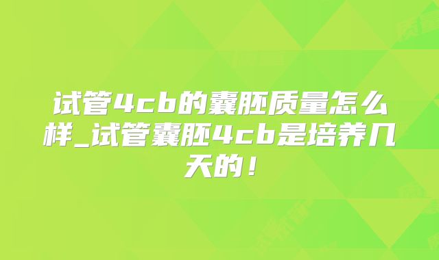 试管4cb的囊胚质量怎么样_试管囊胚4cb是培养几天的！