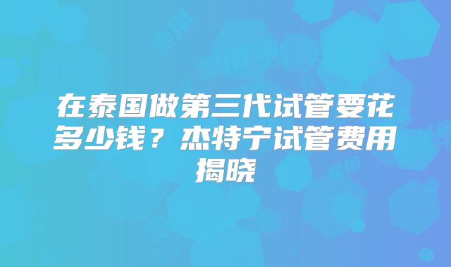 在泰国做第三代试管要花多少钱？杰特宁试管费用揭晓