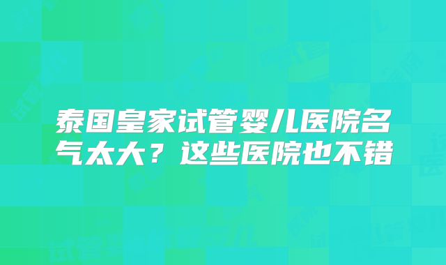 泰国皇家试管婴儿医院名气太大？这些医院也不错