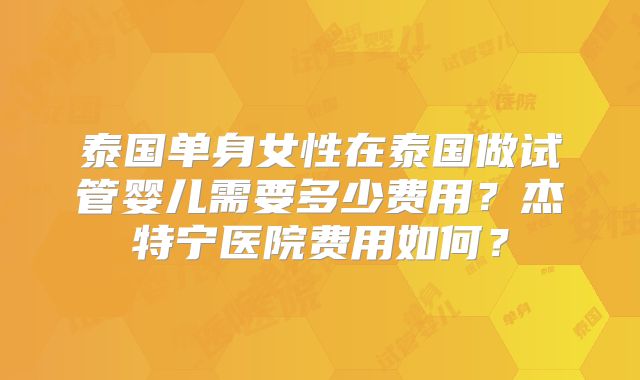 泰国单身女性在泰国做试管婴儿需要多少费用？杰特宁医院费用如何？