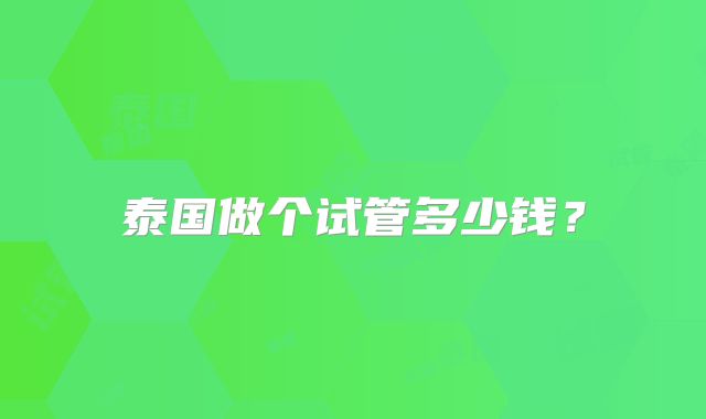 泰国做个试管多少钱?