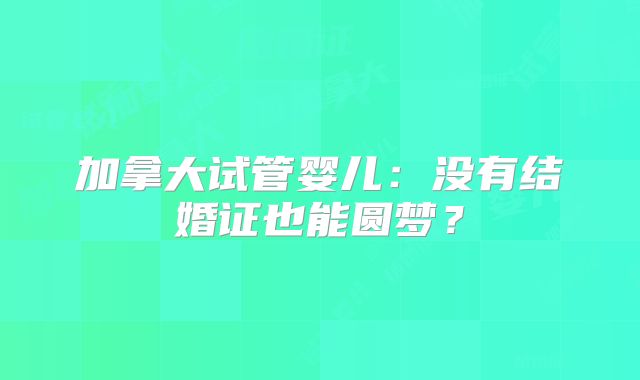 加拿大试管婴儿:没有结婚证也能圆梦?