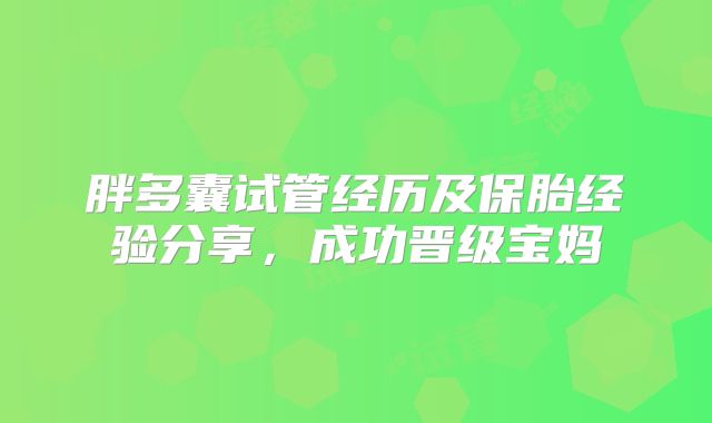 胖多囊试管经历及保胎经验分享,成功晋级宝妈