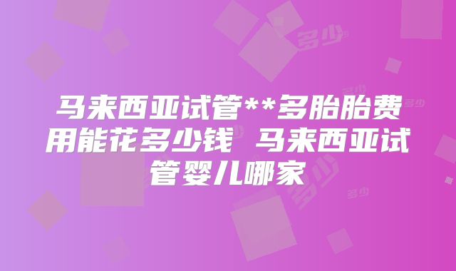 马来西亚试管**多胎胎费用能花多少钱 马来西亚试管婴儿哪家