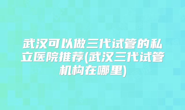 武汉可以做三代试管的私立医院推荐(武汉三代试管机构在哪里)