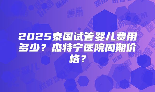 2025泰国试管婴儿费用多少？杰特宁医院周期价格？