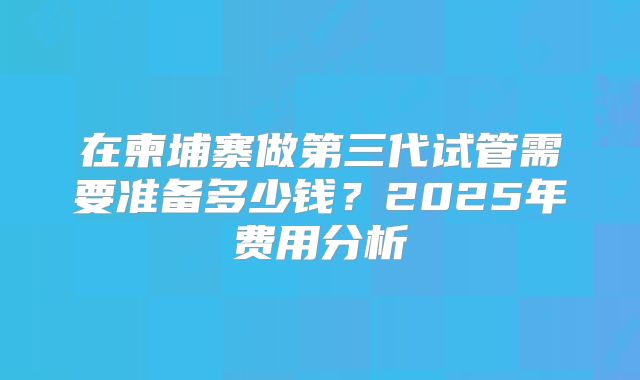 在柬埔寨做第三代试管需要准备多少钱？2025年费用分析