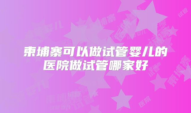 柬埔寨可以做试管婴儿的医院做试管哪家好