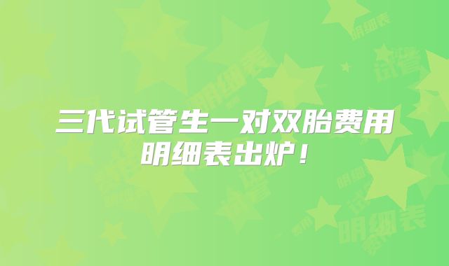 三代试管生一对双胎费用明细表出炉！