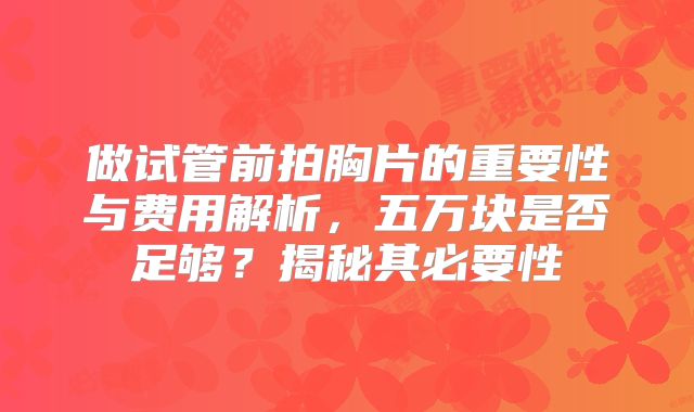 做试管前拍胸片的重要性与费用解析，五万块是否足够？揭秘其必要性
