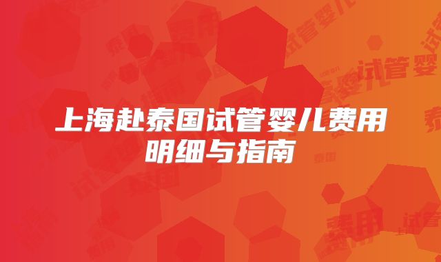 上海赴泰国试管婴儿费用明细与指南