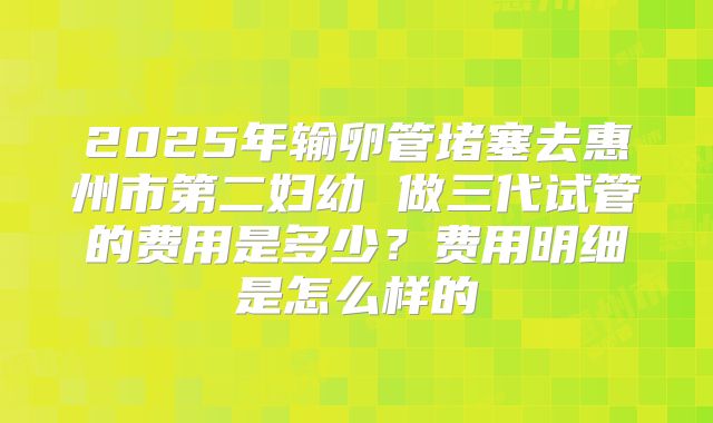 2025年输卵管堵塞去惠州市第二妇幼 做三代试管的费用是多少？费用明细是怎么样的