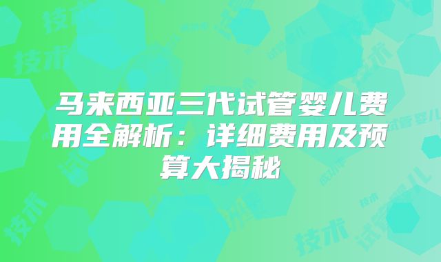 马来西亚三代试管婴儿费用全解析：详细费用及预算大揭秘