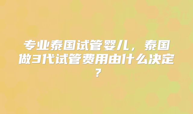 专业泰国试管婴儿，泰国做3代试管费用由什么决定？