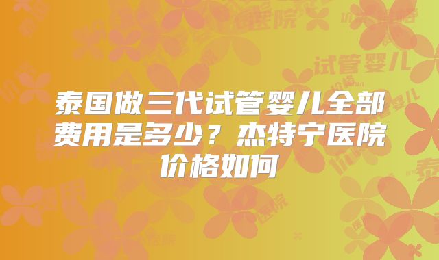 泰国做三代试管婴儿全部费用是多少？杰特宁医院价格如何