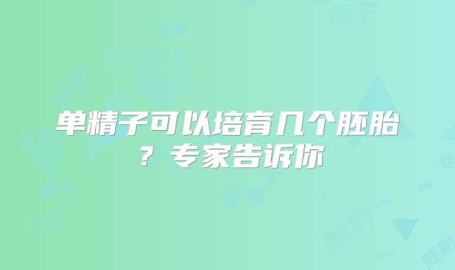 单精子可以培育几个胚胎？专家告诉你