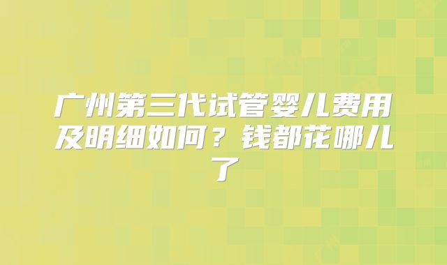 广州第三代试管婴儿费用及明细如何？钱都花哪儿了
