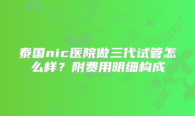 泰国nic医院做三代试管怎么样？附费用明细构成