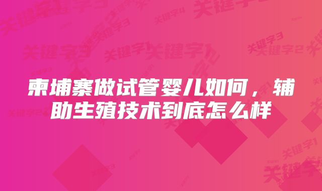 柬埔寨做试管婴儿如何，辅助生殖技术到底怎么样
