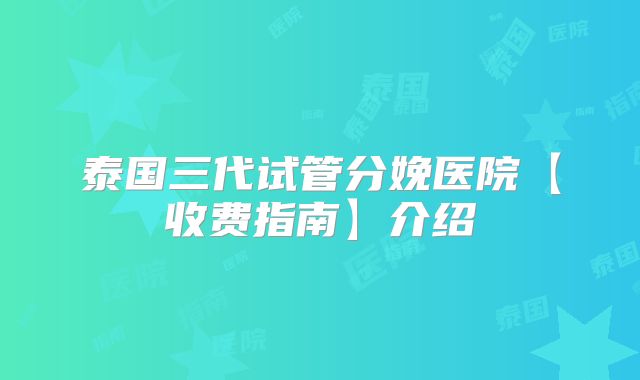 泰国三代试管分娩医院【收费指南】介绍