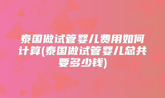 泰国做试管婴儿费用如何计算(泰国做试管婴儿总共要多少钱)