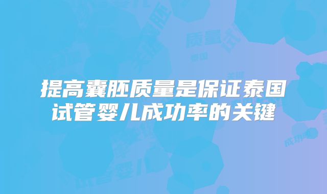 提高囊胚质量是保证泰国试管婴儿成功率的关键
