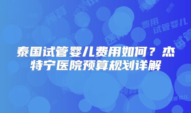 泰国试管婴儿费用如何？杰特宁医院预算规划详解