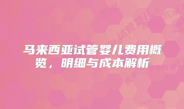 马来西亚试管婴儿费用概览，明细与成本解析