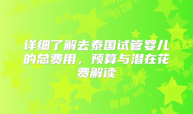 详细了解去泰国试管婴儿的总费用，预算与潜在花费解读