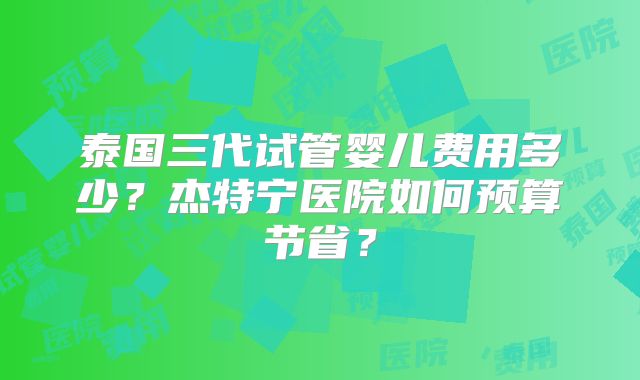 泰国三代试管婴儿费用多少？杰特宁医院如何预算节省？