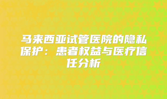 马来西亚试管医院的隐私保护:患者权益与医疗信任分析