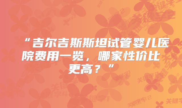 “吉尔吉斯斯坦试管婴儿医院费用一览，哪家性价比更高？”