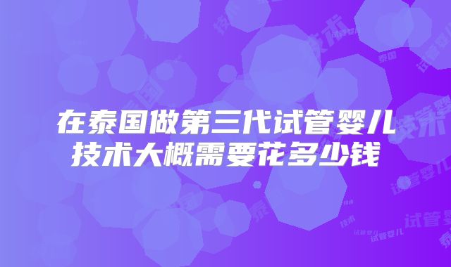 在泰国做第三代试管婴儿技术大概需要花多少钱