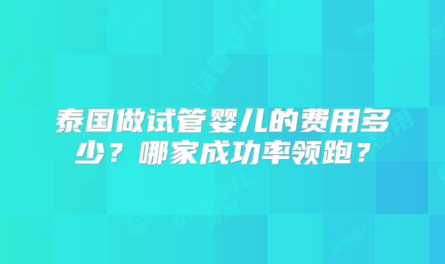 泰国做试管婴儿的费用多少?哪家成功率领跑?