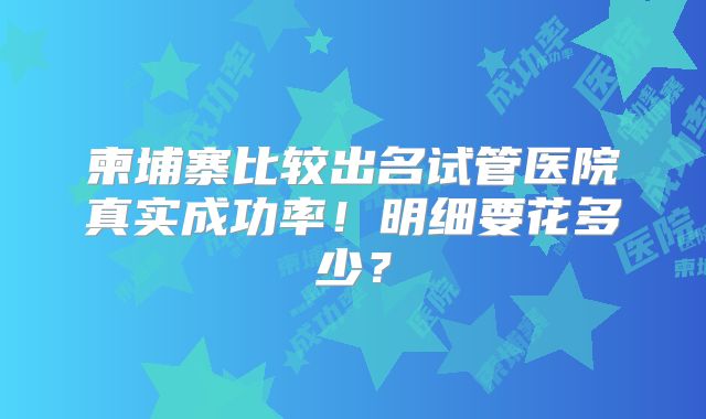 柬埔寨比较出名试管医院真实成功率！明细要花多少？