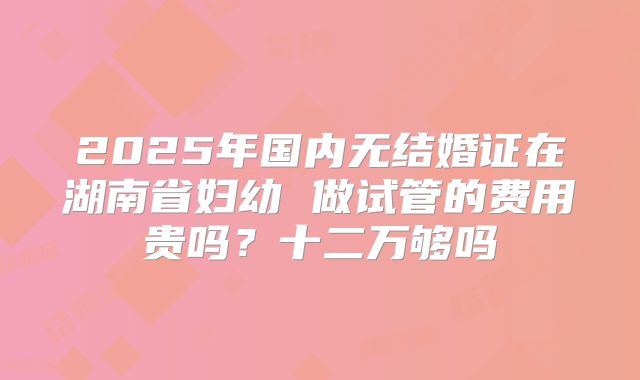 2025年国内无结婚证在湖南省妇幼 做试管的费用贵吗？十二万够吗