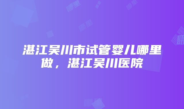 湛江吴川市试管婴儿哪里做，湛江吴川医院