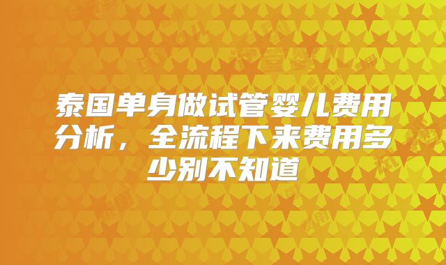 泰国单身做试管婴儿费用分析，全流程下来费用多少别不知道