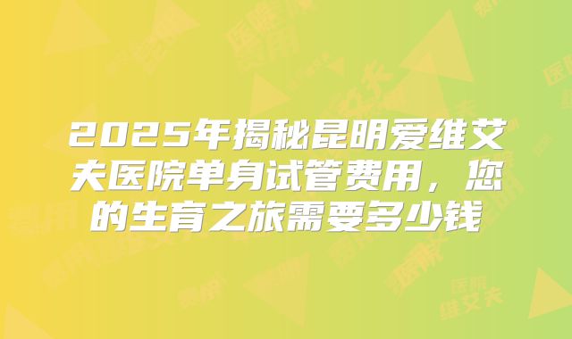 2025年揭秘昆明爱维艾夫医院单身试管费用,您的生育之旅需要多少钱